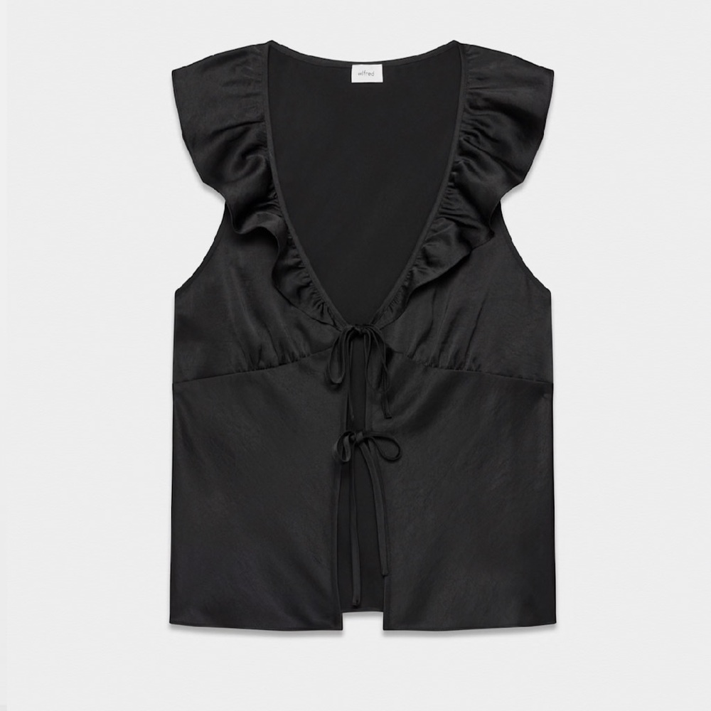 Aritzia Wilfred Tonka Satin Blouse, Black, Medium
